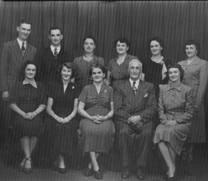 Gunville Family-Back row Joe,Ray, Louise, Peggy, Helen, Lillian Front row  Olive , Virginia, Dena, Fred, Betty Jane
